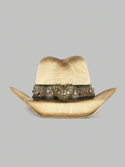 1顶波西米亚风休闲铆钉水钻牛仔帽，西部风格遮阳帽，用途广泛，适合假日、度假、防晒，四季皆宜，男女通用