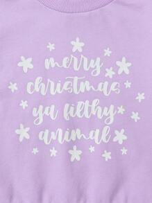 Girl Christmas Sweatshirts Toddler Casual Letter Print Crew Neck Long Sleeve Pullovers Tops Child Loose Fit Shirt - Purple - View 6