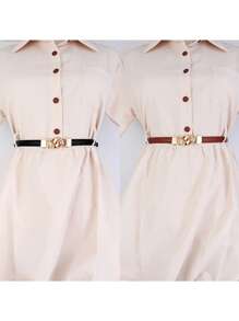 Women's Dress Accessory Summer, Drawstring Waist Belt, Adjustable Fashion Chain Buckle, Simple Dress Strap For Shirt, Solid Color Casual PU Leather Waist Belt