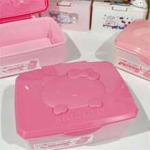 Sanrio 1 szt. Sanrio Hello Kitty Cartoon Cute Flip Style Pudełko do przechowywania, podkładka pod biżuterię i makijaż, wielofunkcyjne, pyłoszczelne pudełko do przechowywania na biurko. Materiał ABS z wzorem kreskówkowym, nadaje się na blat stołu w sypialni, jadalni, łazienki