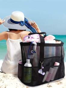 1pc Embroidery Customization Large Capacity Polyester Mesh Shoulder Bag, Lightweight Foldable Beach Bag, Portable Travel Washing And Swimming Storage Bag, Holiday Gift For Mother,Multifunction,Versatile,Large Capacity,Lightweight,Functional,Practical,All-Purpose,Colorful,Cute,Adorable,Contracted,Funny,Kawaii,Y2K,Minimalist,Commuting,Business Casual,Basics,Custom,Personalized,Unique,Customized,Ideal Gifts For Him,Ideal Gifts For Her,Her,Boyfriend,Girlfriend,Family,Friends,For Anniversaries,For Teacher Gifts,For University,For Colleague,For Dorm Rooms,For Teacher,For Boys And Girls,For Teenagers,Junior High School Students,Middle School Students,High School Senior High School Students,College Students,University Students,Freshman,Sophomore,Underclassmen