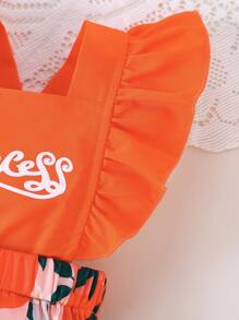 Infant Baby Girls' Letter Print Ruffle Back Cross Strap Avocado All Over Print Bodysuit + Headband Set - Multicolor - View 3