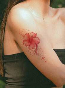 1pc Waterproof, Sweat-Resistant, Washable, Glare-Free Temporary Tattoo, Floral Art Design For Couples, Suitable For People Daily Use - Pink - View 2