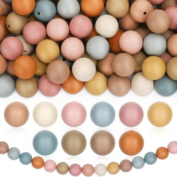 100pcs Bohemian Silicone Beads, 12mm 10 Colors Mixed Loose Beads, For DIY Necklace Bracelet Keychain Jewelry, Home Decoration
