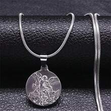 SAINT MICHAEL PROTECT US Archangel Stainless Steel Necklaces Chain Men/Women Gold Color Choker Necklace - Necklace - View 4