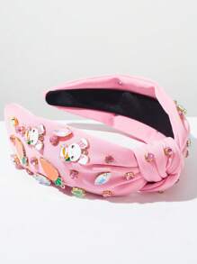 1 pieza Diadema con estilo de orejas de conejo y decoración de zanahoria, tema de Pascua, encantador para niñas, en colores blanco y rosa