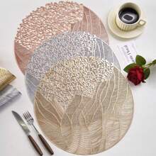 Round Vinyl Placemat,3/1 Set Of Gold Leaf Placemat,3/1 Indoor-Outdoor Hollow Metal Plate Non-Slip Suitable For Dinner, Party, Wedding Decoration Center Decoration Gifts Birthday Graduation Birthday Decorations Party Decorations Bachelorette