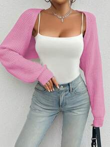 休闲纯色罗纹针织开衫 - 淺粉色 - 查看 5