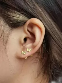 6pcs/2pcs Copper Butterfly Stud Earrings, Screw Back Non-Losing Versatile Helix Piercing Earrings - Gold Pair - View 2