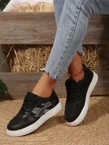 Damskie nowe, outdoorowe, codzienne, piesze wycieczki, uniwersalne, w paski, sznurowane, okrągłe, czarne trampki