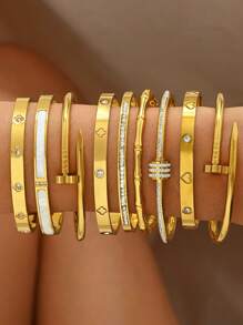 1pc Stainless Steel Bracelet Men And Women's Four Seasons Personalized Design Heart Zirconia Bracelet Jewelry Accessories Gifts, Jewelry Gold Jewelry Jewelry Women Bracelets Accessories Women Stainless Steel Jewelry Bracelets For Women
