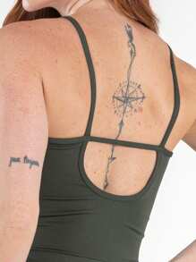 Fitness Jumpsuit Bare Back Strap Slim Blackout Zero Transparency Gym Crossfit Jumpsuit - Army Green - View 5