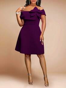 Ladies' Plain And Simple Off Shoulder Cocktail Party Dress Elegant Prom Semi Formal Wedding Guest Dress, For Birthday, Graduation, Dinner, Homecoming - Purple - View 1