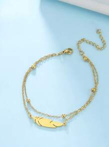 Elegant Personalized Double-Layer Feather Beaded Ankle Chain, Luxurious, Stable, Romantic, Casual Daily Fashion, Versatile Style Suitable For Women Any Occasion - Multicolor - View 4