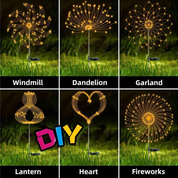 2pcs Solar Powered Firework Lights, 120 LED Transparent Tube Outdoor Solar Powered Garden Decor Lights With String, Suitable For Corridor, Backyard, Christmas, Halloween, Holiday Decor (Warm White)