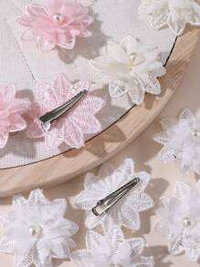 5pcs/15pcs Girls Flower & Pearl Hair Clips Set