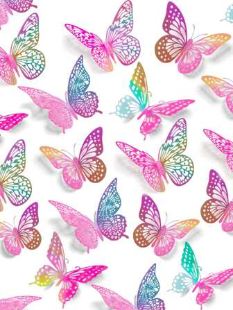 60 件 3D 蝴蝶墙饰 4 种款式 3 种尺寸，蝴蝶生日装饰蝴蝶派对装饰蛋糕装饰婴儿房装饰，可移除贴纸（彩虹色）