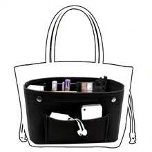 Large Capacity Felt Lined Inner Bag Storage Bag Bag Inserted Into Storage Bag Space Organized With Multiple Compartments Suitable For Makeup Essentials And Small Items Makeup Bag Organization Bag Organizer - Black - View 5