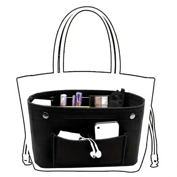 Large Capacity Felt Lined Inner Bag Storage Bag Bag Inserted Into Storage Bag Space Organized With Multiple Compartments Suitable For Makeup Essentials And Small Items Makeup Bag Organization Bag Organizer