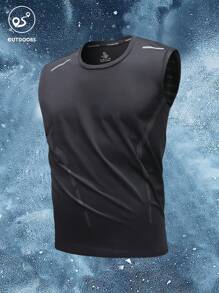 男士纯色圆领条纹印花跑步运动网眼透气柔软无袖上衣