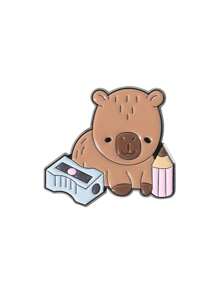 1pc/4pcs/5pcs/6pcs/9pcs Cute Capybara Student Design Hamburger, French Fry, Cartoon Badge, Adorable Capybara Enamel Pin, Cartoon Brooch - Brown - View 22