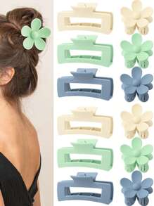 6pcs Retro Simple Matte Colorful Floral Square Hair Clips For Women, Daily Hairstyle, Shower, Updo, Hair Accessory, Fashion, Versatile, Suitable For Valentine's Day, New Year, Ramadan, Mother's Day, Pride Month, Back To School, Easter Gifts
