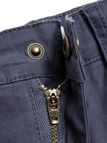 Young Boys' Casual Cotton Blend Elastic Waist Embroidery Zip-Up Bermuda Shorts With Drawstrings