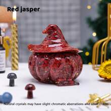 1PC Natural Crystal Gravel Pumpkin House Statue Dropper Resin Reiki Stone Fengshui Halloween Gift Witch Candy Box Home Decoration