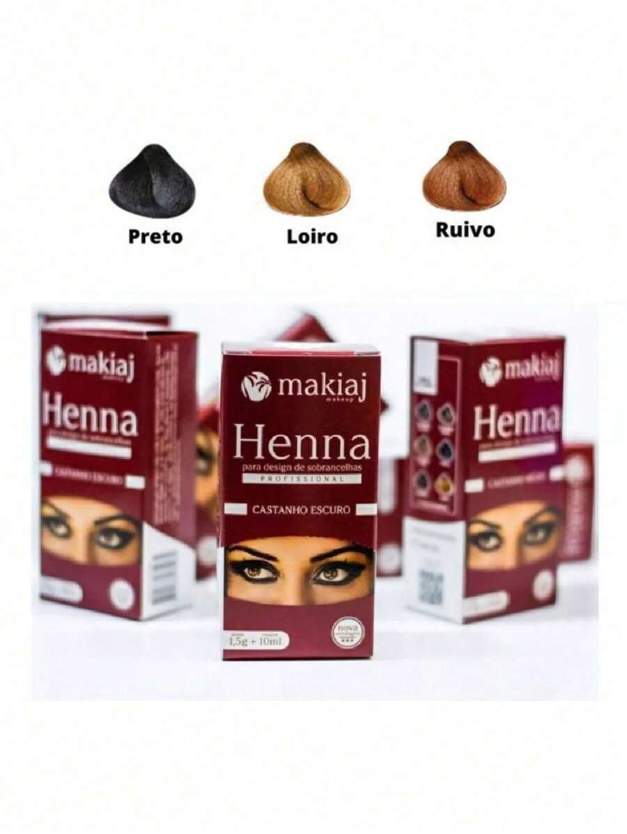 Eyebrow Henna Kit 3 1.5g Henna + 10ml Makiaj Fixer - Kit 3 N°7 Negro+Rubio+Rojo - Ver 1