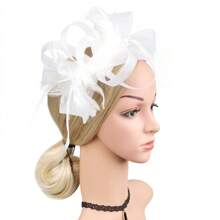 1pc Flower Feather Hair Accessory, Vintage Bridal Headpiece With Face Covering Net For Women's Party Gathering, Elegant Decoration Hat