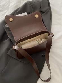 Minimalist Solid Color Shoulder Flap Bag, Classic Textured Crossbody Bag Purse For Women