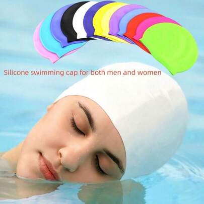 6 Pcs Unisex Fashion Soft Comfortable Waterproof Ear Protection Silicone Swimming Cap, Medium Size Suitable For Teens, Random Color
