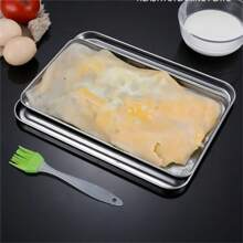 1 Pieces 3 Pieces Of Stainless Steel Square Multi-Functional Flat Base / Plate / Tray, Mini Version, 10.43 Inches * 8.07 Inches * 0.47 Inches (Large) / 10.43 Inches* 6.1 Inches * 0.47 In (Medium) / 8.93 Inches * 5.7 Inches * 0.47 Inch (Small), Depth / Height 1.2 Cm / 0.47 Inches, Tiramisu Multi-Functional Flat Base, Cold Noodle Steamed Rice Plate