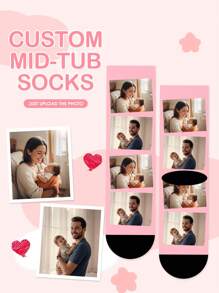 1 Pair Customized 3D Printed Portrait/Photo Socks, Unisex Personalized Novelty Crew Socks, Interesting And Unique Gifts For Easter, Women's Day, Father's Day, Celebrations, Parties, And Special Occasions - Multicolor - View 1