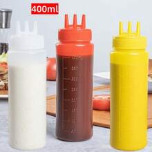 3pcs 3-Hole Extrusion Bottle, Ketchup Extrusion Plastic Condiment Extrusion Bottle, Sauce Ketchup Mustard Syrup Barbecue, Kitchen Crafts Extrusion Bottle