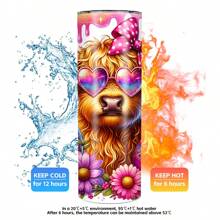 1 件，个性化彩色复活节高地牛蝴蝶结蛋不锈钢平底杯，20 盎司定制名称不锈钢咖啡杯带盖吸管，各种图案，双层隔热真空密封杯，室内厨房户外旅行冷饮热饮汽车杯 - 多色 - 查看 5