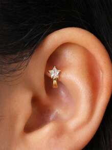 1pc 925 Sterling Silver Diamond Star Shaped Cartilage Earring, Golden Starry Sky Ear Cuff Earring, Suitable For Women's Daily Wear (Sold Individually, Not A Pair) - Star Earrings - View 8