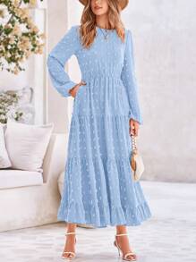 Women's Autumn Spring Elegant Long Sleeve Long Dress Swiss Polka Dot A Elegant Casual Holiday Wedding Party Going Out Dress - 淺藍色 - 查看 3