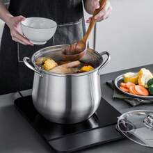 Grande casserole en acier inoxydable avec couvercle en verre - plus épaisse et plus haute, multifonctionnelle pour mijoter et faire de la soupe, compatible avec les cuisinières à gaz et à induction, convient pour la maison et les restaurants