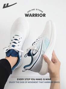 Warrior Fashionable Retro Men's Sports Shoes Spring And SummerLightweightComfortableBreathableRunning ShoesModest Style Casual Yet SleeksneakersApplicable Throughout The Yearwear-ResistingAll-Day WearTraining Sneakers Soft Sole Little White Shoes - White/Mist Blue - View 5
