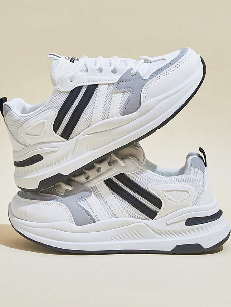 女士休闲运动鞋，白色新款春秋简约风格舒适都市时尚运动鞋，轻便透气个性休闲可爱复古优雅时尚日常度假户外徒步跑步防滑舒适简约 - 白色 - 查看 1