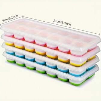 Stackable Silicone Ice Cube Tray With Lid - Easy Release 14 Cubes Ice Mold Set, Leak-Proof, For Cocktails, Freeze Safe, Summer