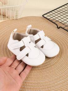 1 Pair Boys' Solid Color PU Hook And Loop Design Flat Breathable Versatile Casual Sandals, Suitable For Summer