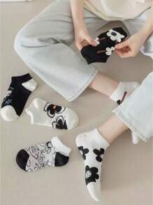 5 Pairs Cute Style Women Short Socks, Suitable For Daily Wear In Spring And Autumn