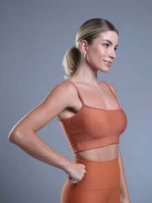 FITNESS TOP WITH NON-TRANSPARENCY STRAPS AND HIGH SUPPORT - Burnt Orange - View 3