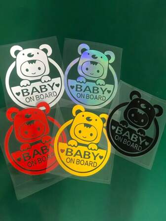 1pc Reflective Car Sticker "Baby On Board" Cute Cartoon Baby In Car Decal Sticker