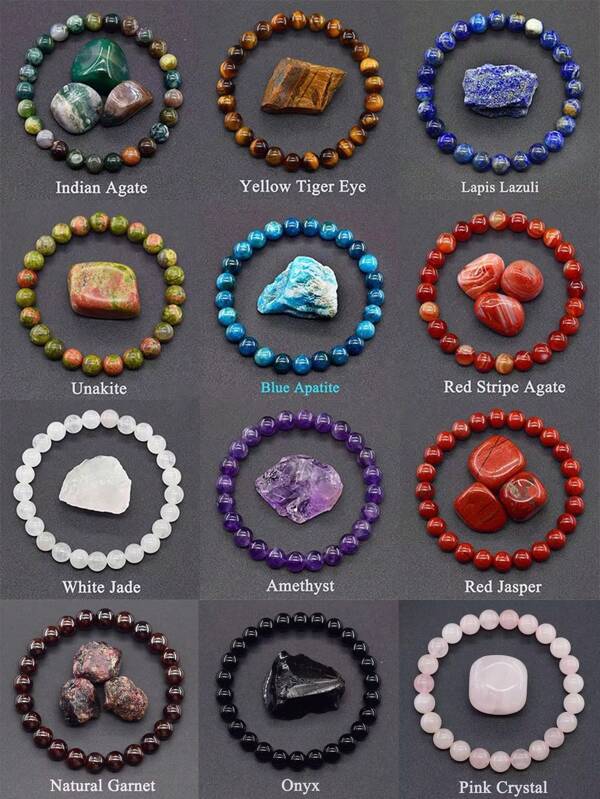 1pc Pulseira de contas de pedra de cristal natural (não há pedra do meio)