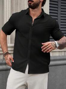 Men's Casual Versatile Solid Color Short Sleeve Shirt