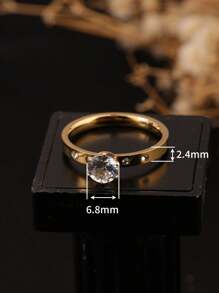 1 pieza Anillo con forma de corona incrustado con gran cubic zirconia, de acero de titanio de color oro/oro rosa/plata, de estilo personalizado y de moda, adecuado para uso diario de mujeres y como regalo para fiestas