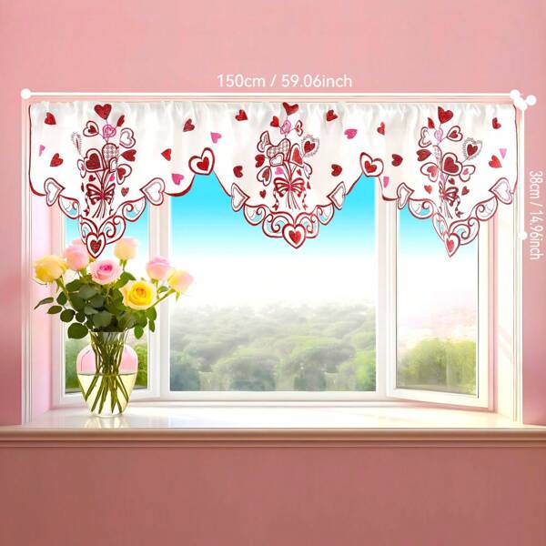 1PC Mother's Day Embroidered Heart Kitchen Curtain Valance - Hand Craft Hollow-Out Design, Rod Pocket Window Treatment For Living Room, Bedroom, Bathroom Decor, 150x37cm, Mother's Day Ideal Gift Gifts Birthday Graduation